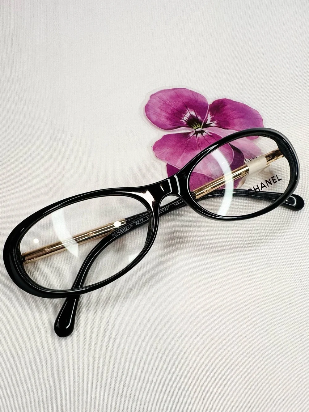 New! CHANEL Black Oval 3217 c.501 Glasses with Gold Temples